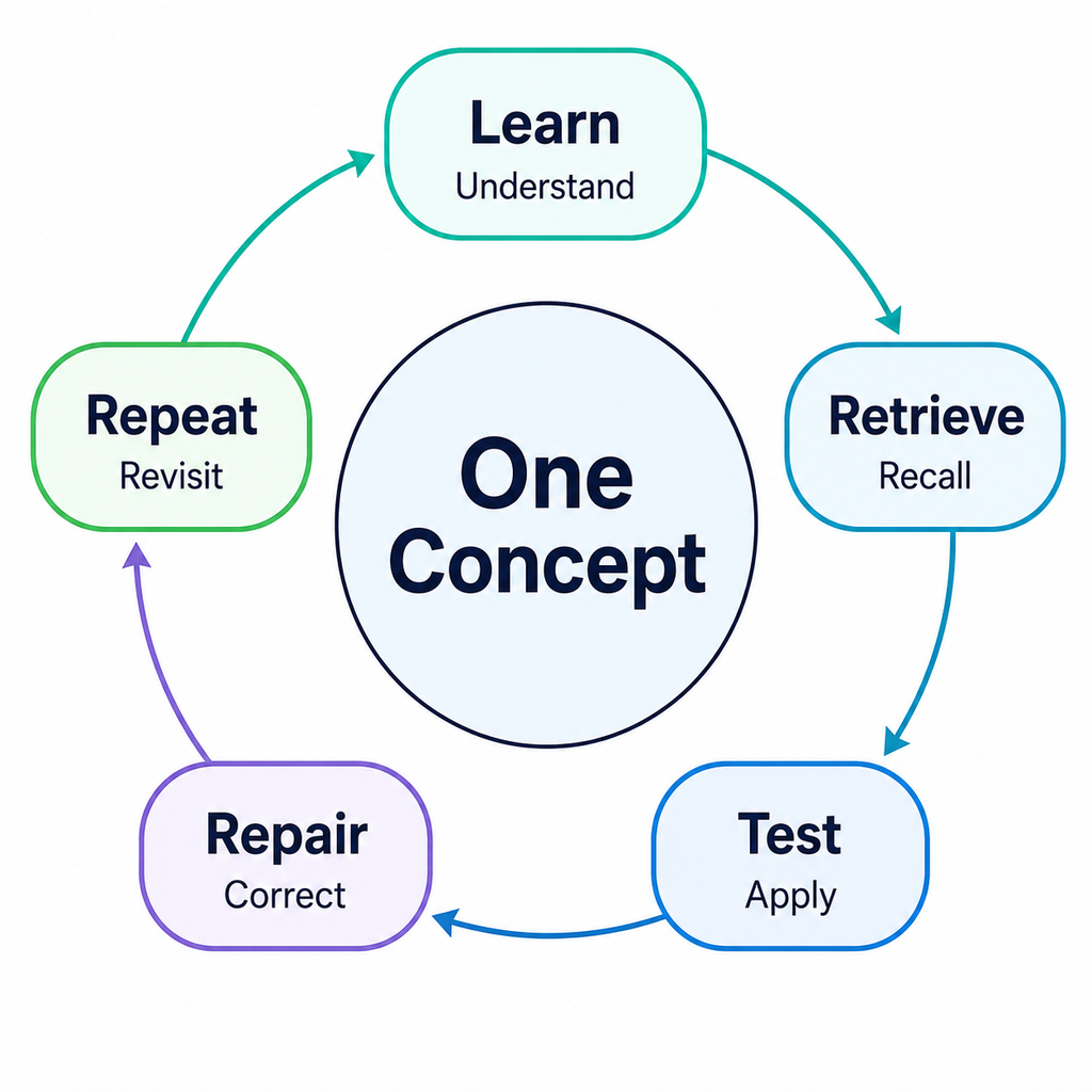 Learn Retrieve Test Repair Repeat study cycle